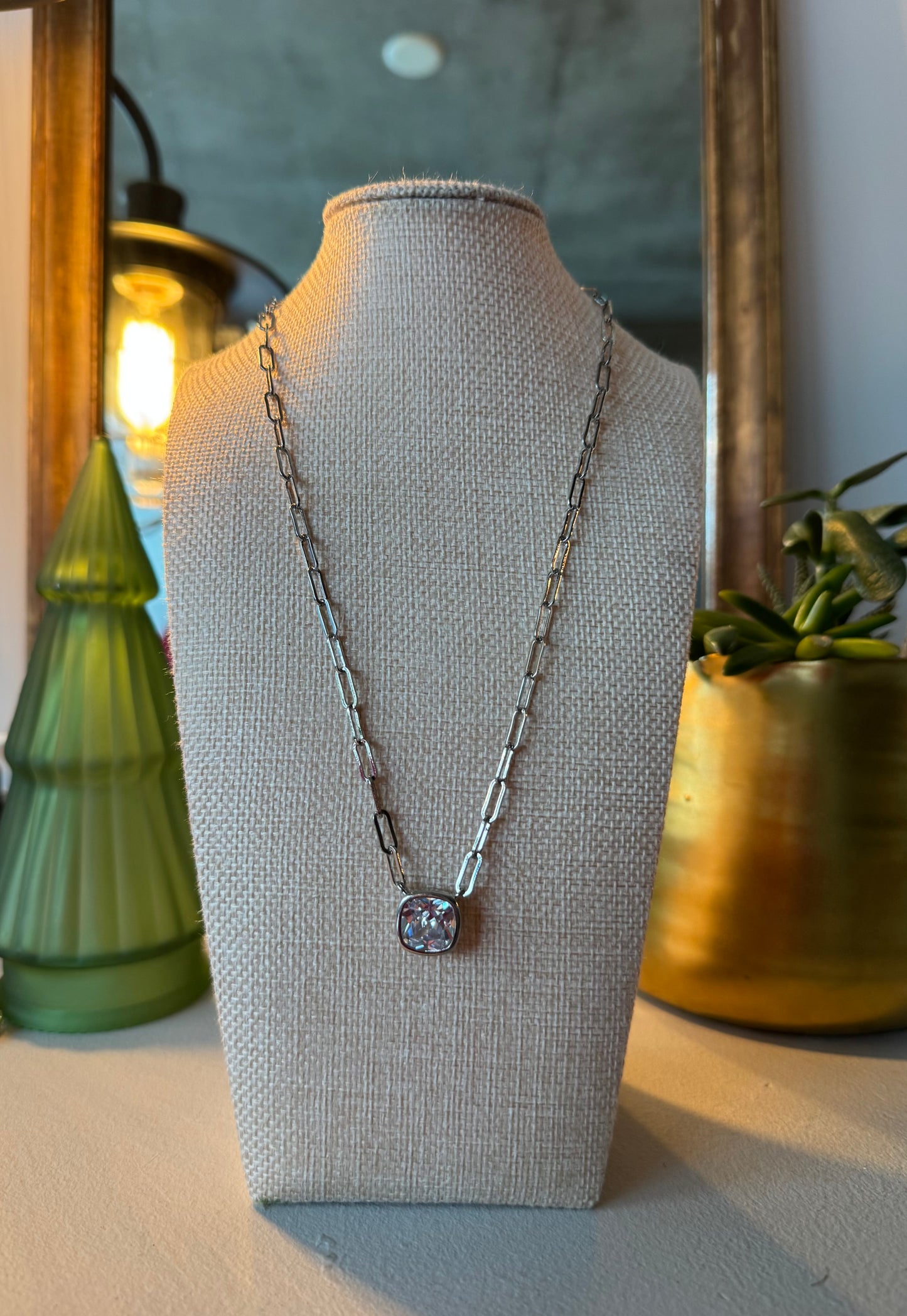 Waterproof Silver Square Pendant