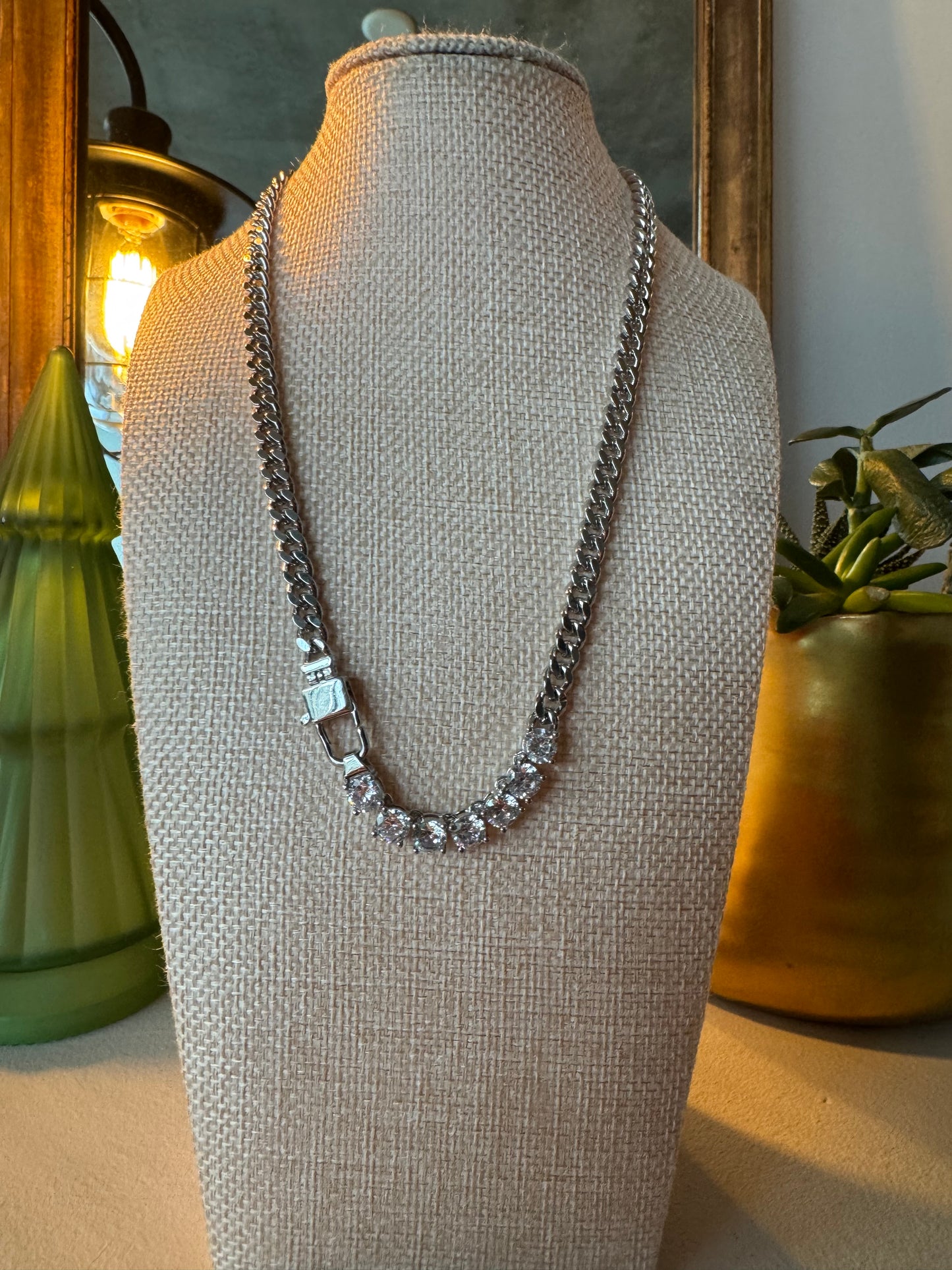 Waterproof Silver Jeweled Chain